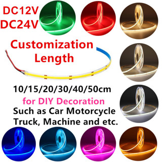 Dc12v 24V COB LED Strip Light 15 ซม. 30 ซม. 50 ซม. ยืดหยุ่น สีขาว สีฟ้า สีชมพู สีเหลือง สีแดง สีเขียว เทปโคมไฟสําหรับรถยนต์ รถจักรยานยนต์จักรเย็บผ้า DIY ตกแต่ง