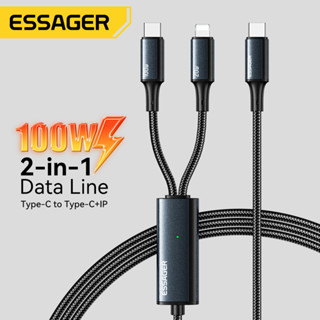 Essager 2 in 1 E-Marker 100W Type C เป็น Type C สายเคเบิล 20W Type C เป็น IOS สําหรับ Samsung Ip MBk สายชาร์จเร็ว