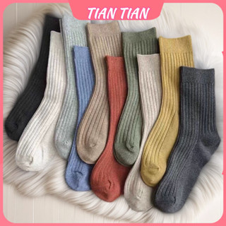 TIAN TIAN T024 ใหม่ ถุงเท้าข้อกลาง ลายทางแนวตั้ง สีแคนดี้ สไตล์เกาหลี เรโทร สําหรับผู้ใหญ่