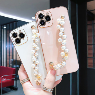 เคสโทรศัพท์มือถือนิ่ม ประดับมุกวิบวับ พร้อมสายคล้องมือ สําหรับ Samsung A22 5G A20S A33 A53 A34 A21S Note 10 20 S20 S21 FE S22 S23 Plus Ultra