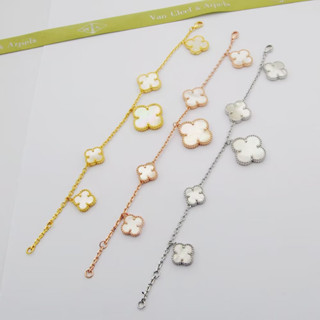 Vca ใหม่ สร้อยข้อมือ สี่ใบโคลเวอร์ ขนาดใหญ่ และขนาดเล็ก ลายดอกไม้ สีขาว Fritillaria