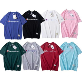 Champion เสื้อยืดแขนสั้น ผ้าฝ้ายแท้ ปักลาย สําหรับผู้ชาย และผู้หญิง