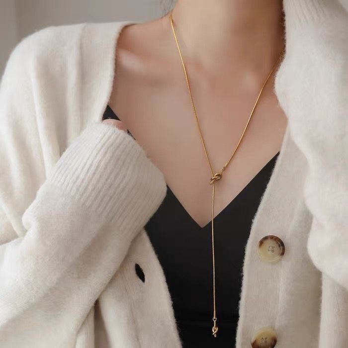 สร้อยคอสแตนเลส จี้รูปหัวใจ ประดับปม ติดทนนาน แบบเรียบง่าย ราคา ถูกที่สุด ดีลบีเคเค แกลเลอรีภาพที่ 3