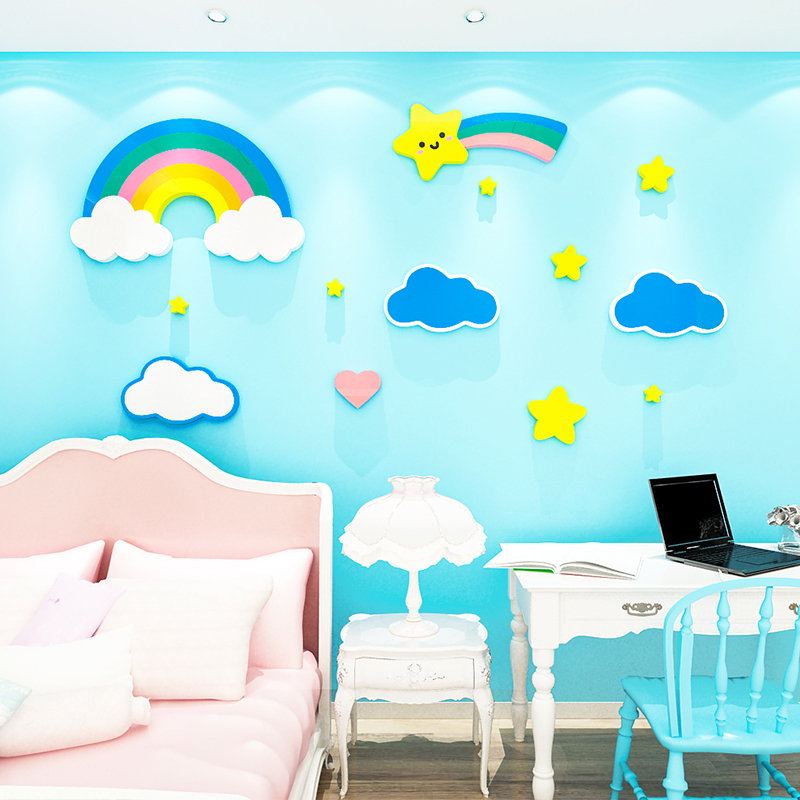 [DAORUI] สติกเกอร์อะคริลิค ลายการ์ตูนเมฆ 3d สีรุ้ง กันน้ํา สําหรับติดตกแต่งผนังห้องนอนเด็กอนุบาล