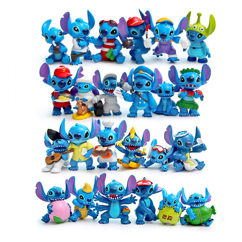 พวงกุญแจฟิกเกอร์ PVC รูปการ์ตูนดิสนีย์ Lilo & Stitch 14 แบบ สําหรับตกแต่งเค้ก 6 ชิ้น 8 ชิ้น 12 ชิ้น ต่อชุด
