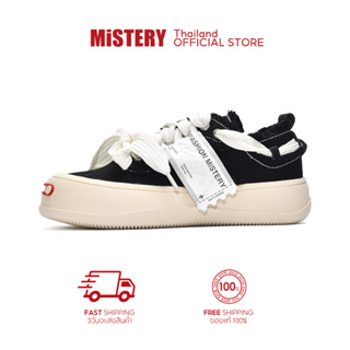 MISTERY รองเท้าผ้าใบพื้นนุ่ม  รุ่น LIST สีดำ（MIS-675）