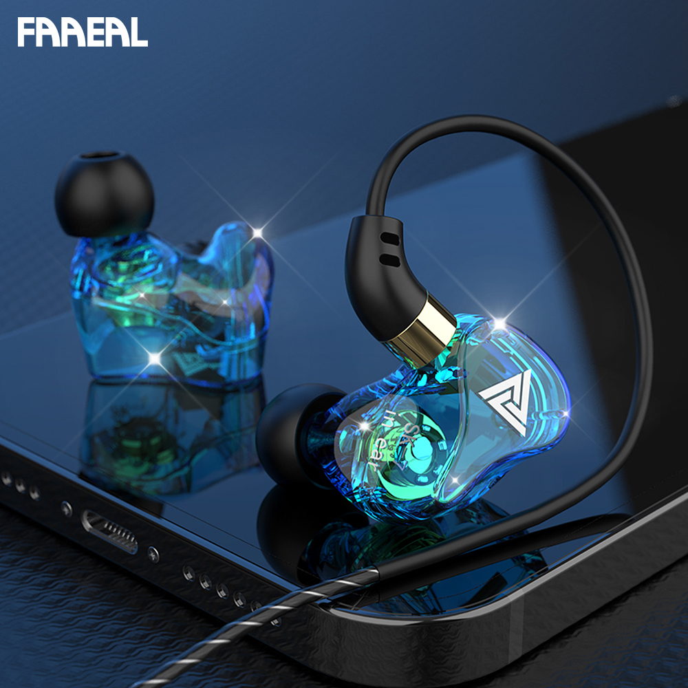 Faaeal QKZ SK7 หูฟังแบบมีสาย Dual Driver หูฟังสเตอริโอเบสกีฬาชุดหูฟังวิ่ง Hi-Fi Monitor หูฟังชนิดใส่