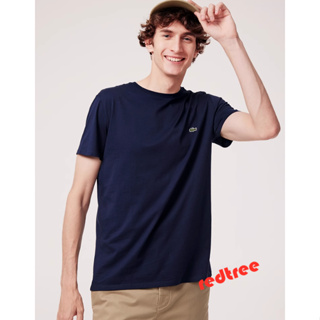 Lacoste เสื้อยืด คอกลม แขนสั้น ผ้าฝ้าย สีน้ําเงินเข้ม สําหรับผู้ชาย