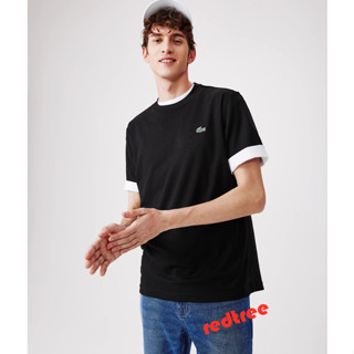 Lacoste เสื้อยืด คอกลม แขนสั้น ผ้าฝ้าย สีดํา สําหรับผู้ชาย