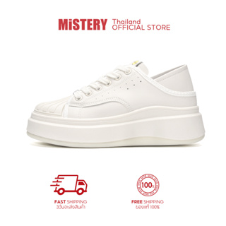 MISTERY รองเท้าผ้าใบส้นสูง วัสดุหนังPU TWO WAY รุ่น SHELL S สีขาว（MIS-1184）