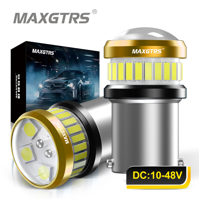 Maxgtrs หลอดไฟเลี้ยว LED BA15S P21W S25 1156 BAU15S BAY15D 1157 BA15D 4014 3030 2 ชิ้น