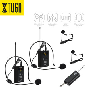 Xtuga U202 UHF ชุดหูฟังไมโครโฟนไร้สาย แบบพกพา ขนาดเล็ก และไมโครโฟนปกเสื้อ และตัวรับสัญญาณชาร์จได้ สําหรับครู พูด สัมภาษณ์ บันทึก Vlog