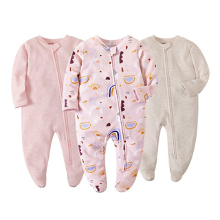 ชุดนอนจั๊มสูทรอมเปอร์ แขนยาว มีซิปคู่ ลายการ์ตูนน่ารัก สําหร…