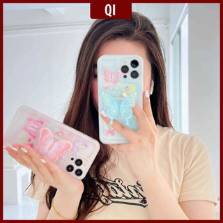 [พร้อมส่ง] เคสโทรศัพท์มือถือ ทรงสี่เหลี่ยม ลายการ์ตูนผีเสื้อ พร้อมที่ตั้งวาง สําหรับ IPhone 14Pro Max 11 12 13Pro Max