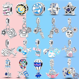 Pan charm ของแท้ จี้ลูกปัดเงิน 925 รูปแผนที่เครื่องบิน กระเป๋าเดินทาง กล้อง เครื่องประดับ สําหรับของขวัญวันเกิด DIY