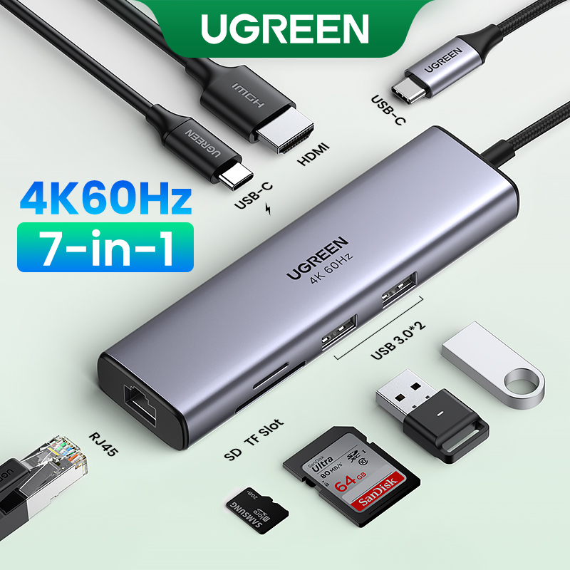 ซื้อ Ugreen อะแดปเตอร์ฮับ USB 4K 60Hz USB C เป็น HDMI 2.0 RJ45 USB 3.0 PD อุปกรณ์เสริม สําหรับ iPad Air 5 4 iPad Mini 6 Macbook Air iPad Pro M1 PC