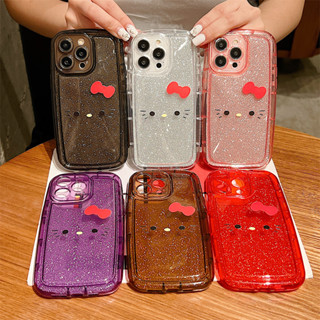 เคสโทรศัพท์มือถือนิ่ม ป้องกันกล้อง ลายเฮลโลคิตตี้ ประดับกลิตเตอร์ สําหรับ Samsung S23 22 21 Ultra S23 Plus A54 34 14 5G