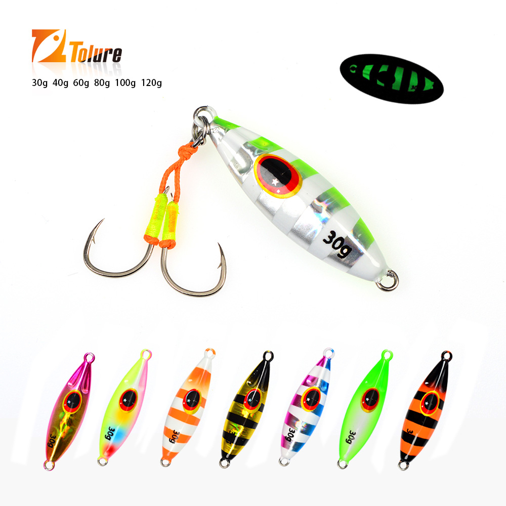Tl ช้า Jigging เหยื่อตกปลา 30g 40g 60g 80g 100g 120g น้ําเค็ม Luminous Casting โลหะ Jig Lures เหยื่อประดิษฐ์พร้อมตะขอ 1PC
