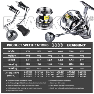 Bearking รอกตกปลาน้ําเค็ม Assassin 1000-6000 9+1BB รับน้ําหนักได้เต็มที่ 20 กก. พร้อมล้อหมุนโลหะ 5.2:1 กันน้ํา