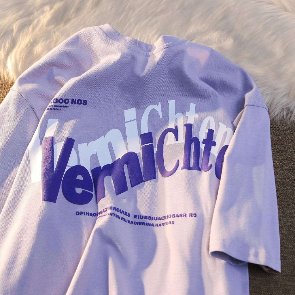 [L-4XL] เสื้อยืดแขนสั้น ทรงหลวม พิมพ์ลายตัวอักษร สีม่วงเผือก ขนาดใหญ่ อเนกประสงค์ สําหรับผู้หญิง และผู้ชาย