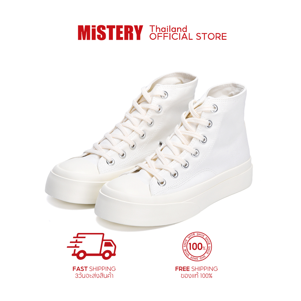 MISTERY รองเท้านักเรียนผู้หญิง รุ่น CALM HIGH TOP สีขาว（MIS-508）