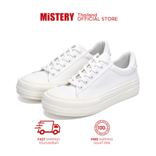 MISTERY  รองเท้าผ้าใบพื้นนุ่ม รุ่น WAVE สีขาว（ MIS-803）