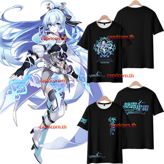 ใหม่ เสื้อยืดแขนสั้นลําลอง มีฮู้ด พิมพ์ลายอนิเมะ Honkai Impact 3 Shigure Kira ทรงหลวม สไตล์ญี่ปุ่น สําหรับผู้ชาย และผู้หญิง