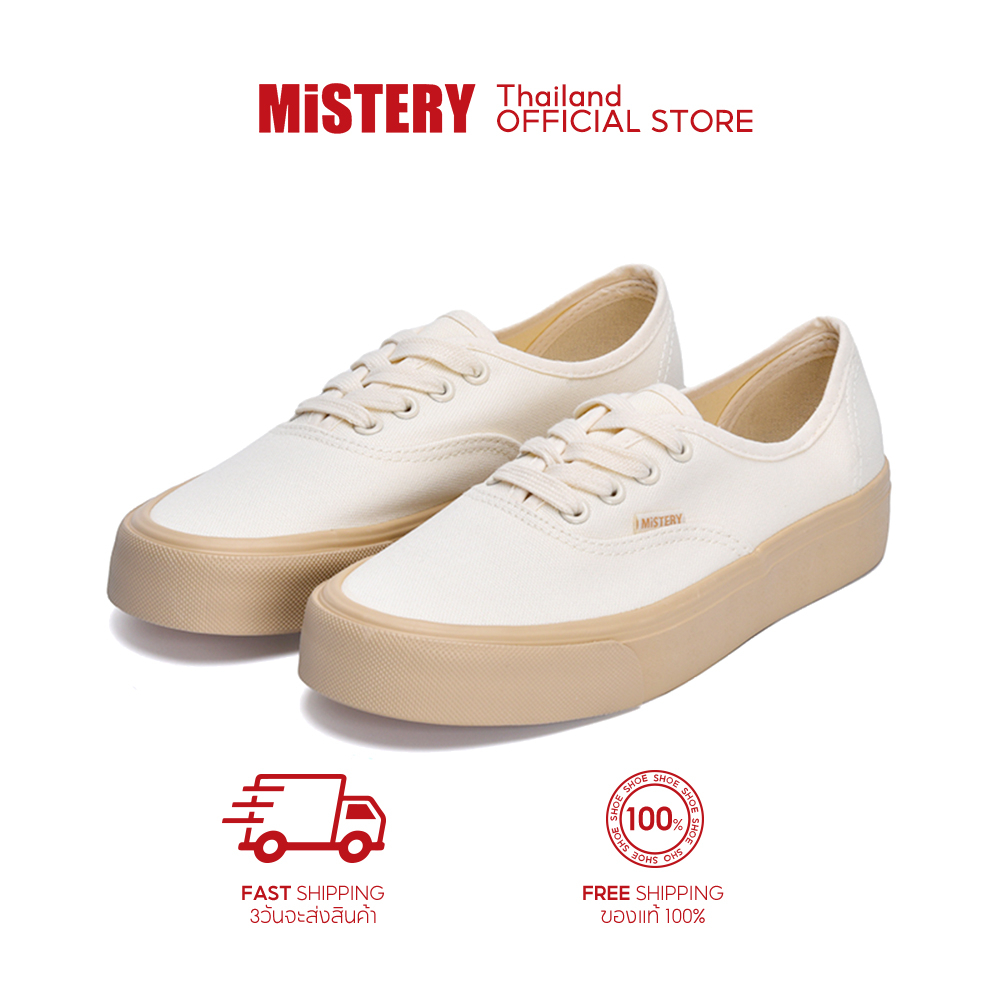 MiSTERY รองเท้าผ้าใบ แบบผูกเชือก รุ่น LATTE สีครีม MIS-620