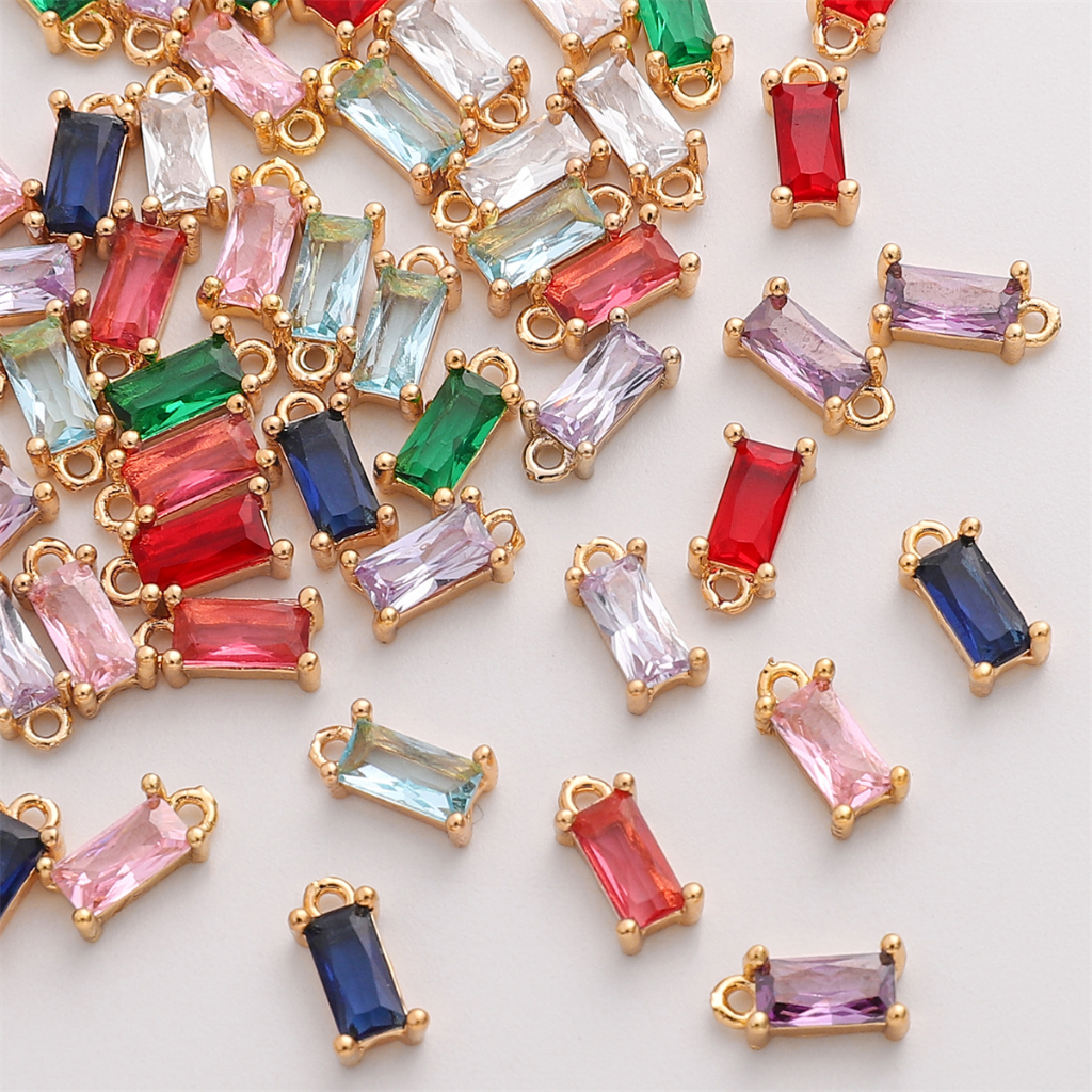 [4X8 มม.] จี้เพทาย ทรงสี่เหลี่ยม ชุบทอง 14K DIY สําหรับทําเครื่องประดับ 2 ชิ้น