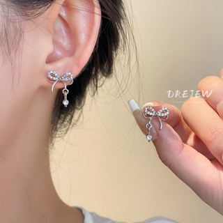 DREJEW เข็มเงิน เพชร โบ ต่างหูแฟชั่น บุคลิกภาพ อเนกประสงค์ ต…