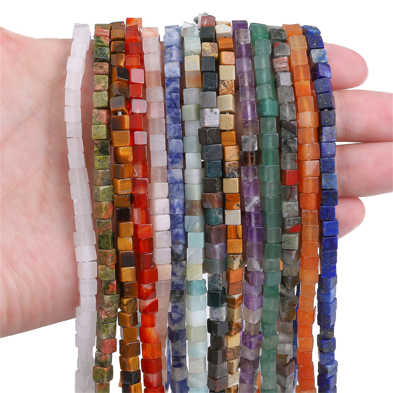 4 มม.หินธรรมชาติสแควร์ Cube ลูกปัด Tiger Eye Agate ควอตซ์ Aventurine หิน e Spacer ลูกปัดแบบหลวมสําหรับเครื่องประดับทํา 85 ชิ้น 38 ซม.