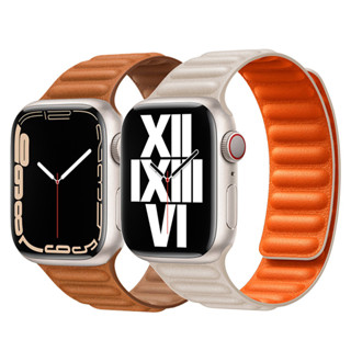 สายนาฬิกาข้อมือหนัง แบบแม่เหล็ก สําหรับ Apple Watch Band 45 มม. 41 มม. 44 มม. 40 มม. iWatch Ultar 49 มม. 8 7 6 SE 5 4 42 มม.