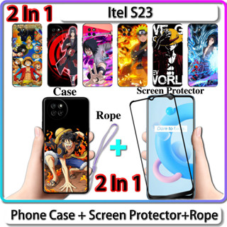 2 IN 1 เคส สําหรับ Itel S23 เคส พร้อมกระจกนิรภัยโค้ง ป้องกันหน้าจอเซรามิค นารูโตะ และการออกแบบ One Piece