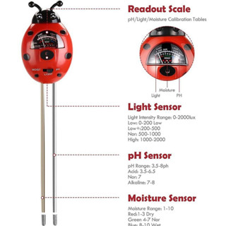 3-in-1 ชุดทดสอบความชื้นในดิน และค่า pH สําหรับสวน สนามหญ้า