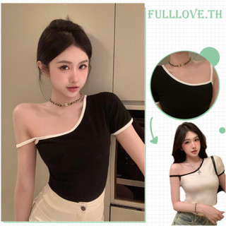 Fulllove crop top เสื้อยืดคอกลม แขนสั้น สีพื้น เซ็กซี่ สไตล์เกาหลี สําหรับผู้หญิง เสื้อสายเดี่ยวY2K