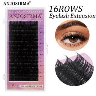 Anjosirma ขนตาปลอม ขนมิงค์สังเคราะห์ สีดํา 16 แถว ต่อชุด 7-15 มล. J B C D DD Advanced Natural Makeup eyelashes