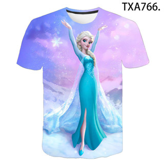 เสื้อยืดแขนสั้น พิมพ์ลาย Frozen แฟชั่นฤดูร้อน สําหรับผู้ชาย และผู้หญิง