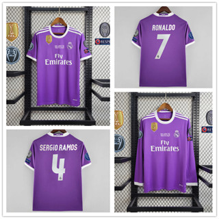 เสื้อกีฬาแขนสั้น ลายทีมฟุตบอล Real Madrid Away สีม่วง สําหรับผู้ชาย 2016-17