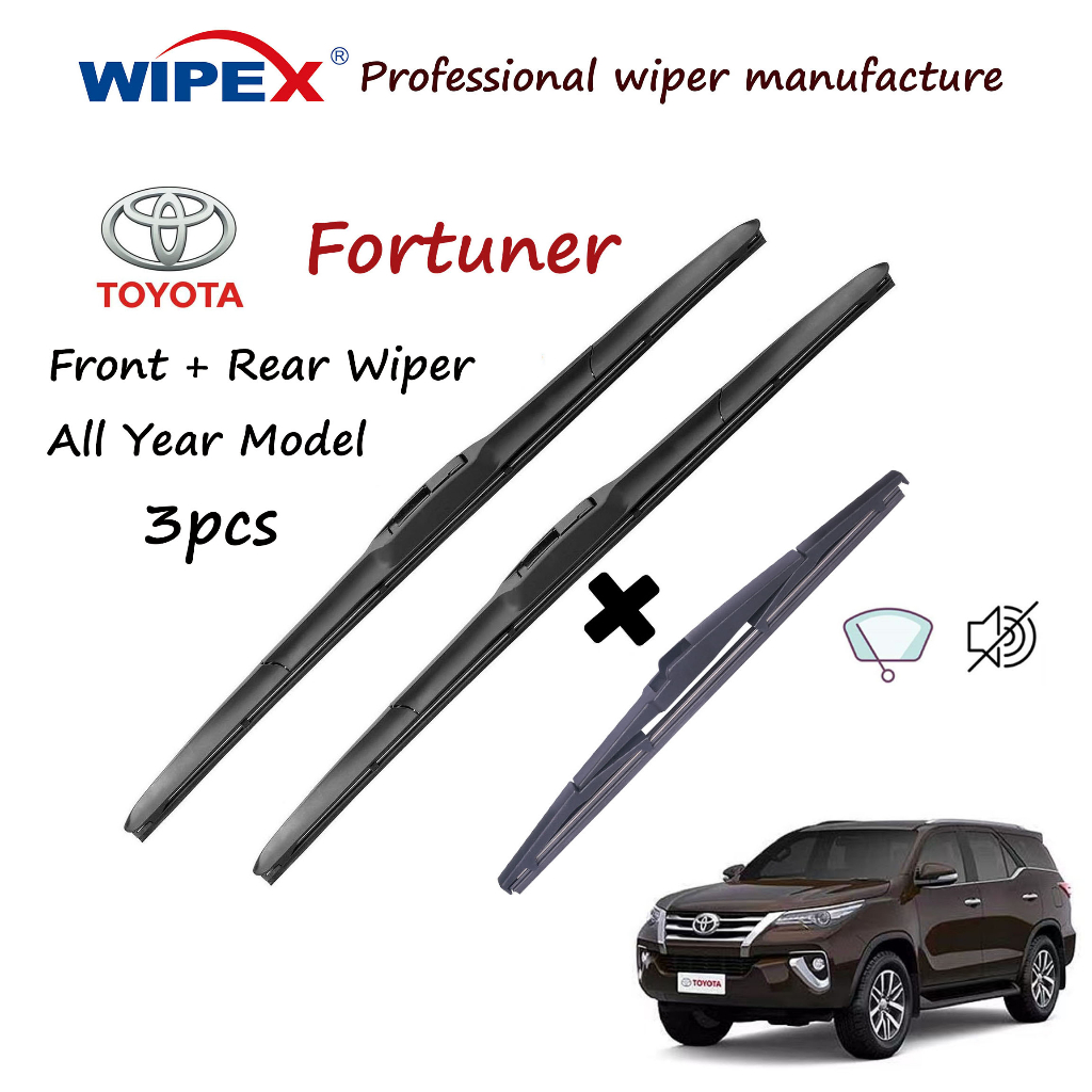 (เลือกรุ่นของคุณ) ชุดใบปัดน้ําฝน Toyota Fortuner (หน้า+หลัง 3 ชิ้น) สําหรับที่ปัดน้ําฝนกระจกรถยนต์ FORTY มัดจาก wipex