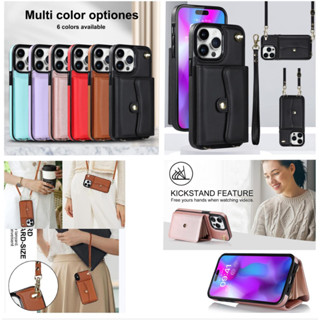 เคส สําหรับ for iPhone 13 14 X XS 7 8 Plus Pro Max Mini SE 2020 เคสโทรศัพท์มือถือหนัง TPU พร้อมสายคล้องคอ ช่องใส่บัตร และสายคล้องมือ เคสiPhone13+ 14+ xs 7+ 8+ เคสไอโฟน14 Crossbody Strap Long short Hand Lanyard Shell kickstand Phone Case เคสฝาพับ เคสเปิดปิ