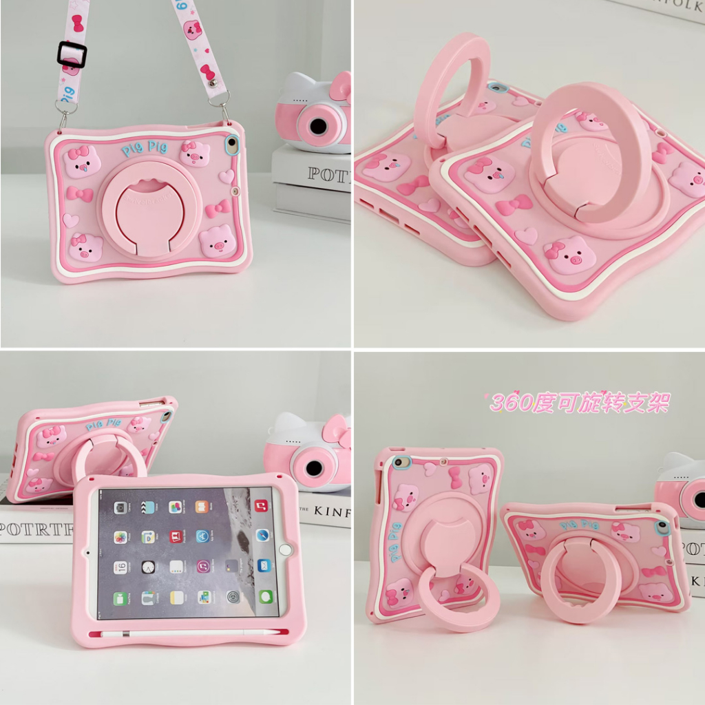 เคส TPU นิ่ม ป้องกันเต็มเครื่อง ปิดด้านหลัง เต็มเครื่อง ลายหมู พร้อมช่องใส่ปากกา สําหรับ iPad 10th G