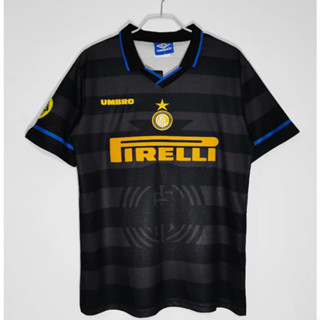 เสื้อกีฬาแขนสั้น ลายทีมชาติฟุตบอล Inter Milan Two Away 1997/98 ชุดเยือน สไตล์วินเทจ