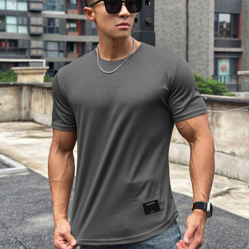 เสื้อยืดลําลอง คอกลม แขนสั้น ระบายอากาศ แบบแห้งเร็ว เหมาะกับการเล่นฟิตเนส สําหรับผู้ชาย ราคา ถูกที่สุด ดีลบีเคเค แกลเลอรีภาพที่ 5
