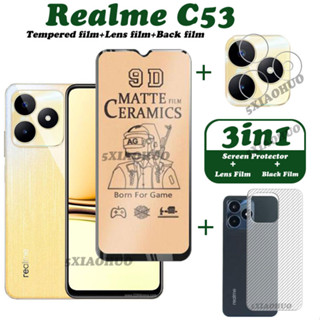 (3 In 1) Realme C53 ฟิล์มกระจกนิรภัยเซรามิค กันรอยหน้าจอ + ฟิล์มกล้อง + ฟิล์มด้านหลัง สําหรับ Realme C53 C55 ฟิล์มเซรามิค นิ่ม