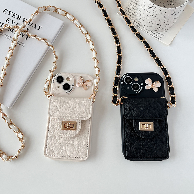 เคสโทรศัพท์มือถือหนังนิ่ม ลายผีเสื้อ ประดับเพชร พร้อมกระเป๋าสตางค์ และสายคล้อง สําหรับ IPhone 14 13 11 Pro Max 12 XS XR X 8 7 Plus 14Pro