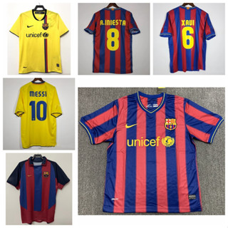 เสื้อกีฬาแขนสั้น ลายทีมชาติฟุตบอล Barcelona 2003-04 08-09 09-10 ชุดเหย้า สไตล์เรโทร