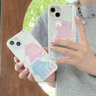 เคสโทรศัพท์มือถือ tpu แบบนิ่ม ลายแมว สีชมพู และสีฟ้า สําหรับ iPhone 14 14promax 14pro 11 12 12PRO 12PROMAX 13 13pro 13promax