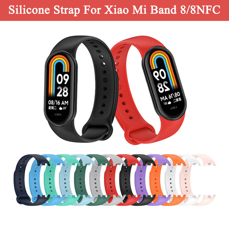 สายรัดนุ่มสําหรับ Xiao Mi Band 9 8 สมาร์ท Writband กีฬาสร้อยข้อมือซิลิโคนนาฬิกาสําหรับ Mi Band9 8NFC สายคล้องคออุปกรณ์เสริม