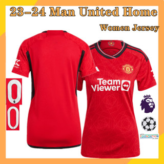 เสื้อกีฬาแขนสั้น ลายทีมชาติฟุตบอล MU 23-24 ชุดเหย้า สําหรับผู้หญิง