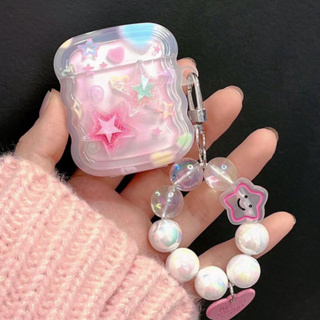 เคสหูฟังบลูทูธไร้สาย ซิลิโคน ลายคลื่นดาว พร้อมสายโซ่คล้อง สําหรับ airpods 1 2 Pro